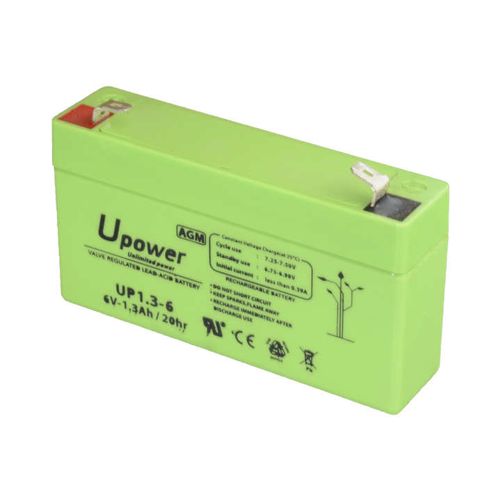 Upower - Rechargeable battery - AGM lead-acid technology - Voltage 6 V - Capacity 1.3 Ah - 97 x 57.5xx 24/ 290g - For backup or direct use