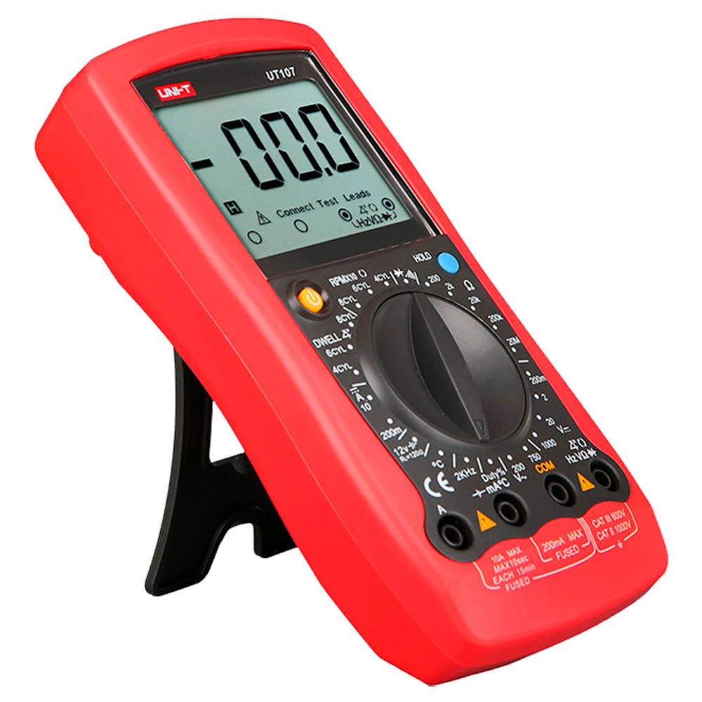 Special digital multimeter for automobiles - Measurement of DC and AC voltage up to 1000V - Measurement of DC current up to 10A - High AC precision with True RMS function - Measurement of resistance, frequency, temperature - Buzzer for contact testing