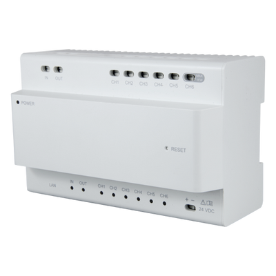 converter - 2-wire to IP - 6 groups of 2-wire - TCP / IP with RJ45 - Powers 2-wire devices - Cascade Hub connection