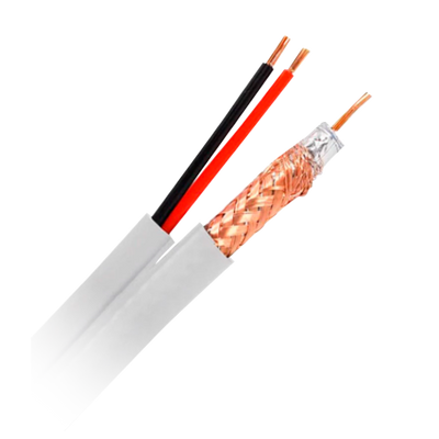 Cable combinado - Mini RG59 + Fuente de alimentación SIAMESE - Bobina de 100 metros - Funda blanca - Diámetro exterior 6,0 mm - Bajas pérdidas
