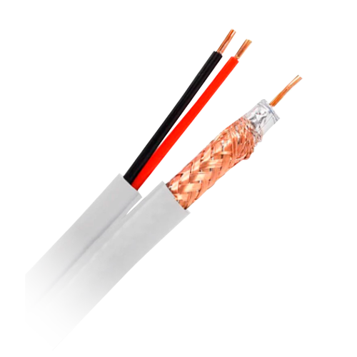 Cable combinado - Mini RG59 + Fuente de alimentación SIAMESE - Bobina de 100 metros - Funda blanca - Diámetro exterior 6,0 mm - Bajas pérdidas