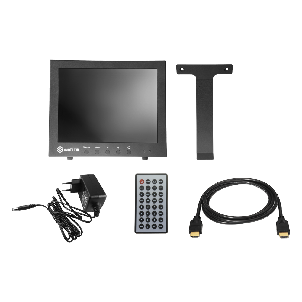 Monitor SAFIRE LED 10" - Progettato per la videosorveglianza - Formato 4:3 - VGA, HDMI, BNC loop e audio - Risoluzione 1024x768 - altoparlanti integrati