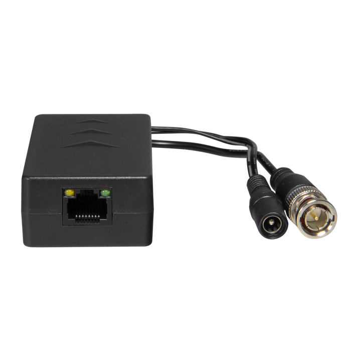 Passive twisted pair transmitter - Optimized for HDTVI, HDCVI and AHD - 1 video channel and power supply - RJ45 (UTP), BNC and Jack connector - Distance: 200 ~ 400 m - 2 units, emitter and receiver