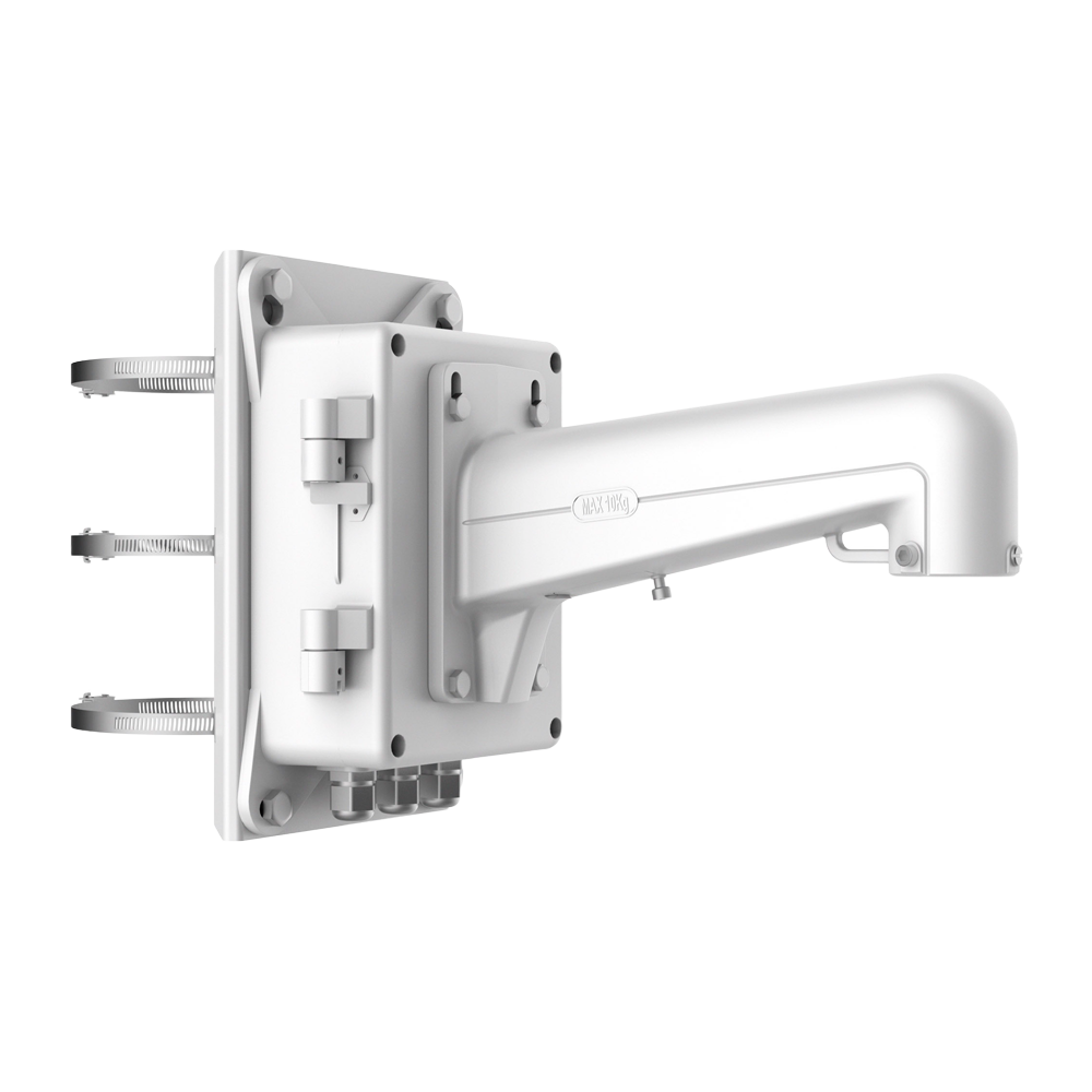 Pole support - Connection box included - Suitable for outdoor use - White color - Cable gland