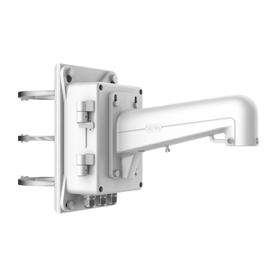 Pole support - Connection box included - Suitable for outdoor use - White color - Cable gland