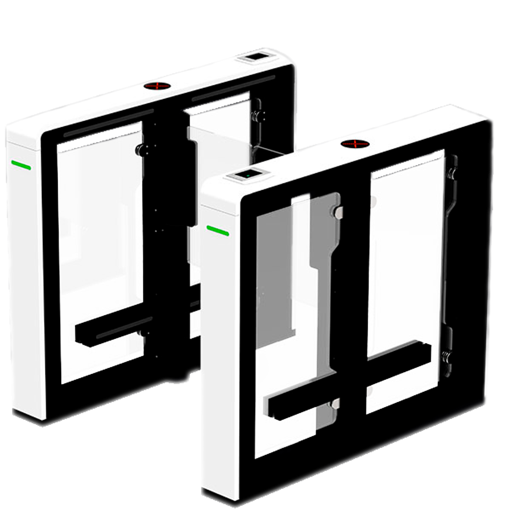 Torniquete de acceso bidireccional - Puerta batiente acrílica - Horarios, alarmas y modos de apertura - Dimensiones de paso 600mm | Motor sin escobillas - Fabricado en acero inoxidable pintado - Compatible con sistemas de terceros