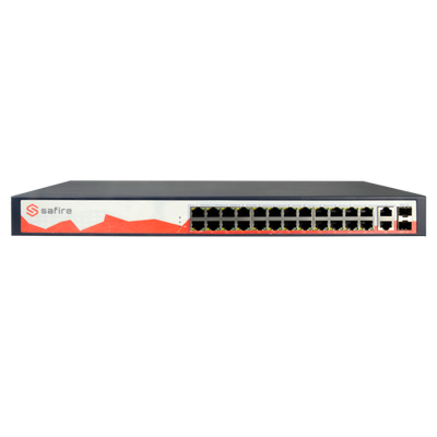 Switch PoE Safire - 24 porte PoE + 2 Gigabit Combo Port - Velocità 10/100 Mbps - 30 W per porta / Massimo 250W - Autonomia fino a 100m - Norma IEEE802.3at (PoE) / af (PoE+)