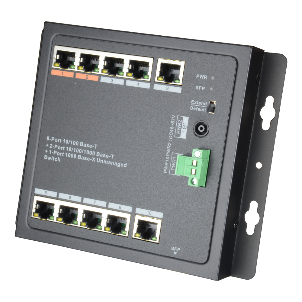 X-Security HiPoE Switch - 8 PoE Ports + 2 Uplink Port (RJ45) + 1 Uplink Port (SFP) - 8x 10/100Mbps + 2x 10/100/1000Mbps + 1 Giga SFP - Max Consumption 96W [%VAR%] - 2 HiPoE ports - Wall installation