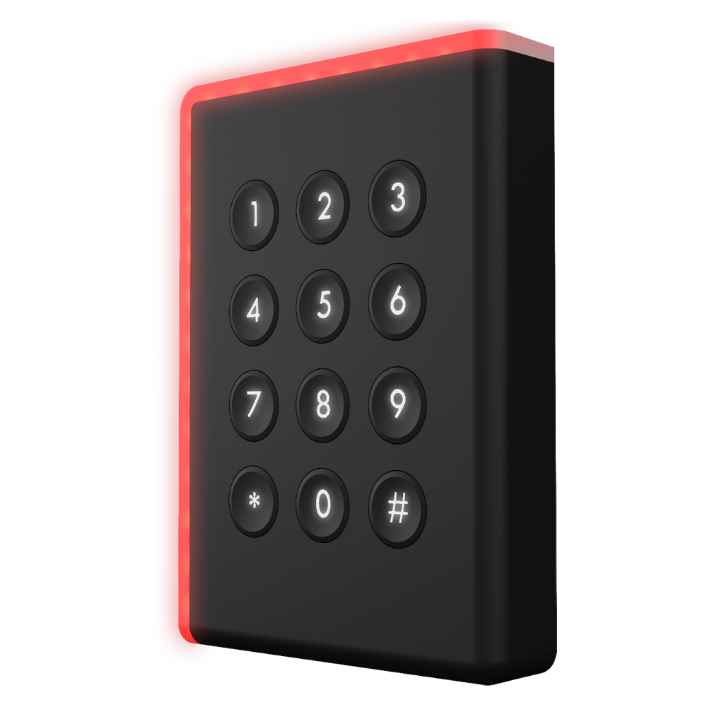 Lector de acceso - Acceso mediante PIN y tarjeta MF - Indicador LED y acústico - Wiegand 26/34 - Compatible con Safire - Apto para exterior IP65