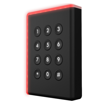 Lector de acceso - Acceso mediante PIN y tarjeta MF - Indicador LED y acústico - Wiegand 26/34 - Compatible con Safire - Apto para exterior IP65