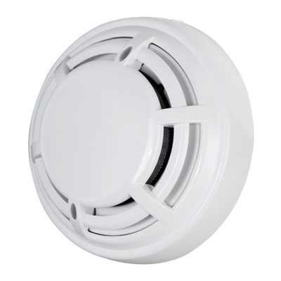 Detector de incendios óptico convencional - Certificado EN54 parte 7 - Alarma LED dual para visualización desde cualquier lugar - Fabricado en material ABS resistente al calor - No incluye base - Compatible con bases V2