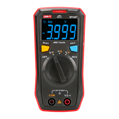Multímetro digital de bolsillo - Medición de tensión CC y CA hasta 600V - Medición de temperatura - Medición de resistencia - Función NVC - Zumbador para prueba de continuidad
