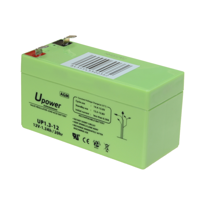 Upower - Rechargeable battery - AGM lead-acid technology - Voltage 12 V - Capacity 1.3 Ah - 58 x 97 x 43 mm / 570 g - For backup or direct use