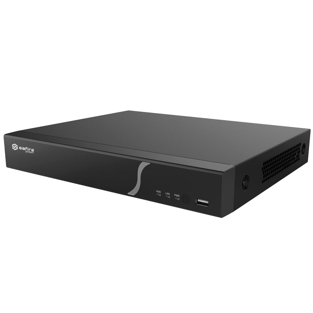 Safire Smart - Videoregistratore NVR per telecamere IP gamma A1 - 8CH video PoE 80W / Compressione H.265+ - Risoluzione fino a 8Mpx / Larghezza di banda 80Mbps - Uscita HDMI 4K e VGA / 1HDD - Riconoscimento facciale / Ricerca intelligente
