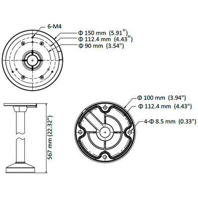 Roof bracket - Height 567 mm - Suitable for outdoor use - Black color - Made of aluminum - Cable gland
