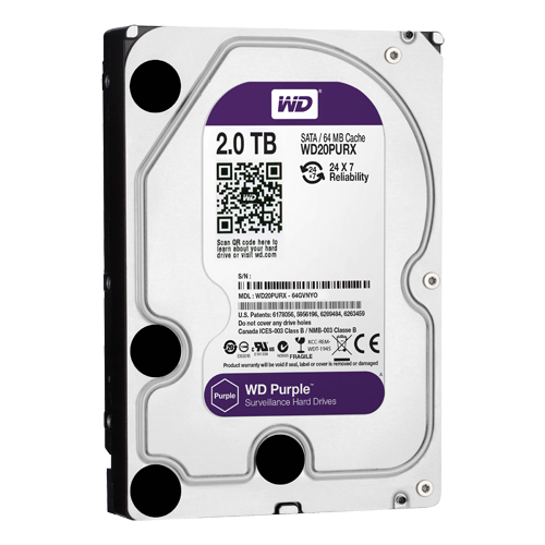 Hard Disk - Capacità 2 TB - Interfaccia SATA 6 GB/s - Modello WD20PURX - Speciale per Videoregistratori - Da solo o installato su DVR