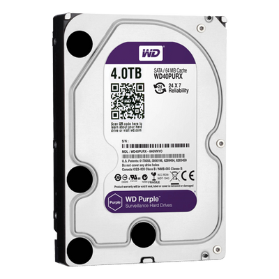 Hard Disk - 4 TB capacity - SATA 6 GB/s interface - Model WD40PURX - Special for video recorders - Alone or installed on DVR