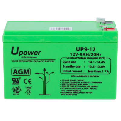 Upower - Rechargeable battery - AGM lead-acid technology - Voltage 12 V - Capacity 9.0 Ah - 95 x 151 x 65 mm / 2660 g - For backup or direct use