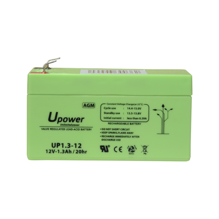 Upower - Rechargeable battery - AGM lead-acid technology - Voltage 12 V - Capacity 1.3 Ah - 58 x 97 x 43 mm / 570 g - For backup or direct use