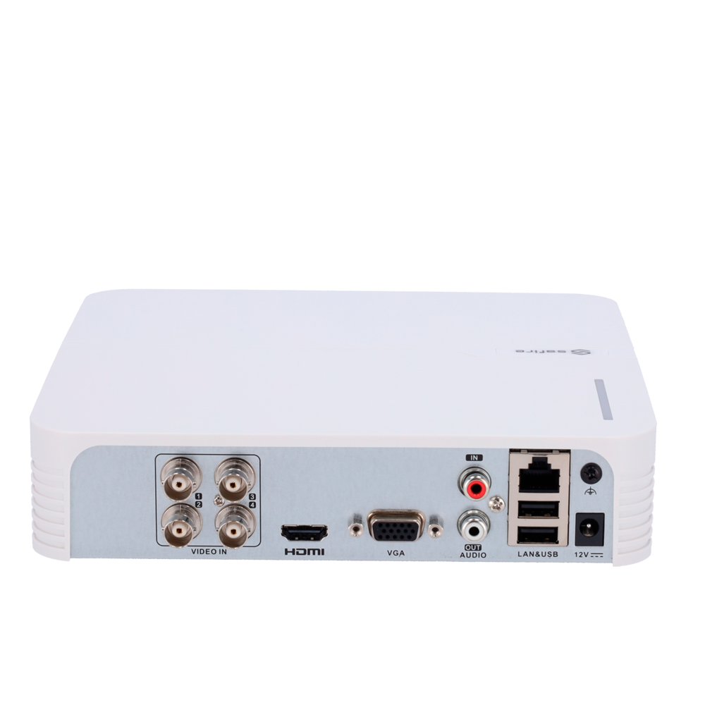 Videoregistratore 5n1 Safire H.265Pro+ - Audio su cavo coassiale - 4CH HDTVI/HDCVI/HDCVI/AHD/CVBS/CVBS/ 4+2 IP - 4Mpx Lite/1080p (12FPS) - Uscita HDMI Full HD e VGA - 1 CH audio / 1 HDD
