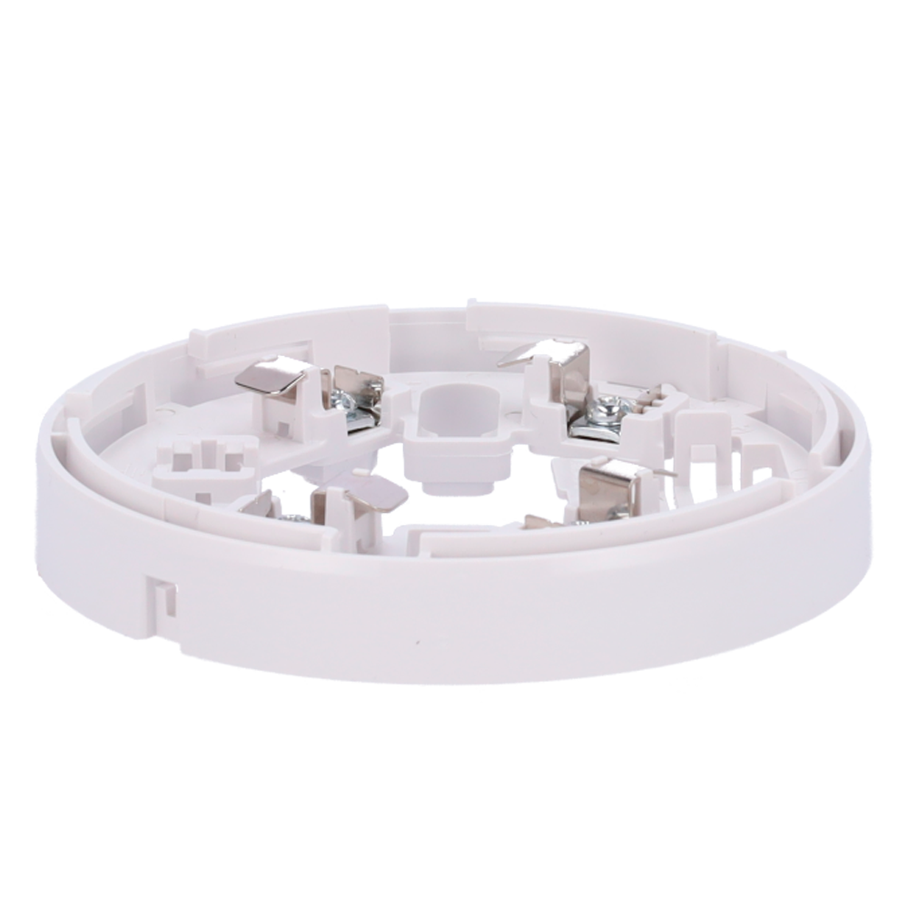 Base de perfil bajo - Compatible con detectores V2 y base alta - Necesaria para instalación de detector - Marca de montaje fácil - Posibilidad de bloquear el detector a la base - Compatible con piloto indicador de acción