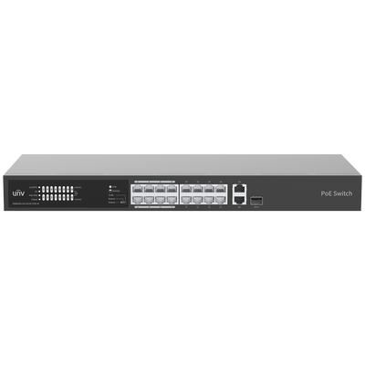 Uniview Switch PoE Enracable - 16 Puertos RJ45 10/100Mbps PoE+ 802.3af/at - 2 Puertos uplink 10/100/1000Mbps (1 puerto comb) - Watchdog/Modo seguro/Flow Control/Modo VLAN - Potencia total 225W - Admite PoE Extendido hasta 250m