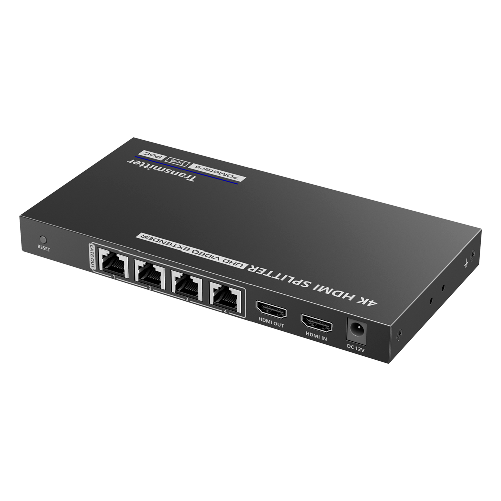 Splitter-Extensor HDMI1x4 - 1 transmitter / 4 receptors - Resolution up to 4K@30Hz - Range up to 70m - Over cable UTP CAT6/6A/7 - Control RS232