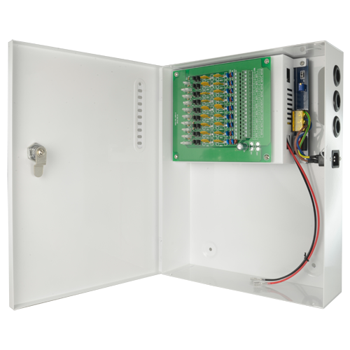 Scatola di distribuzione di alimentazione - 1 ingresso AC 110 V ~ 220 V - 18 uscite con doppino rame - Protezione da fusibile PTC riarmabile - Voltaggio d'uscita 12 V / 240 W - Funzione UPS (SAI)