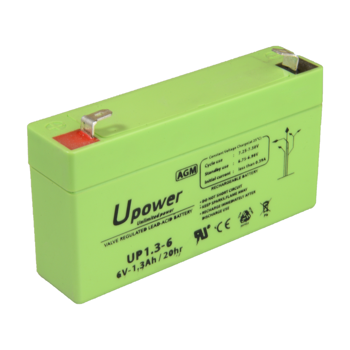 Upower - Rechargeable battery - AGM lead-acid technology - Voltage 6 V - Capacity 1.3 Ah - 97 x 57.5xx 24/ 290g - For backup or direct use