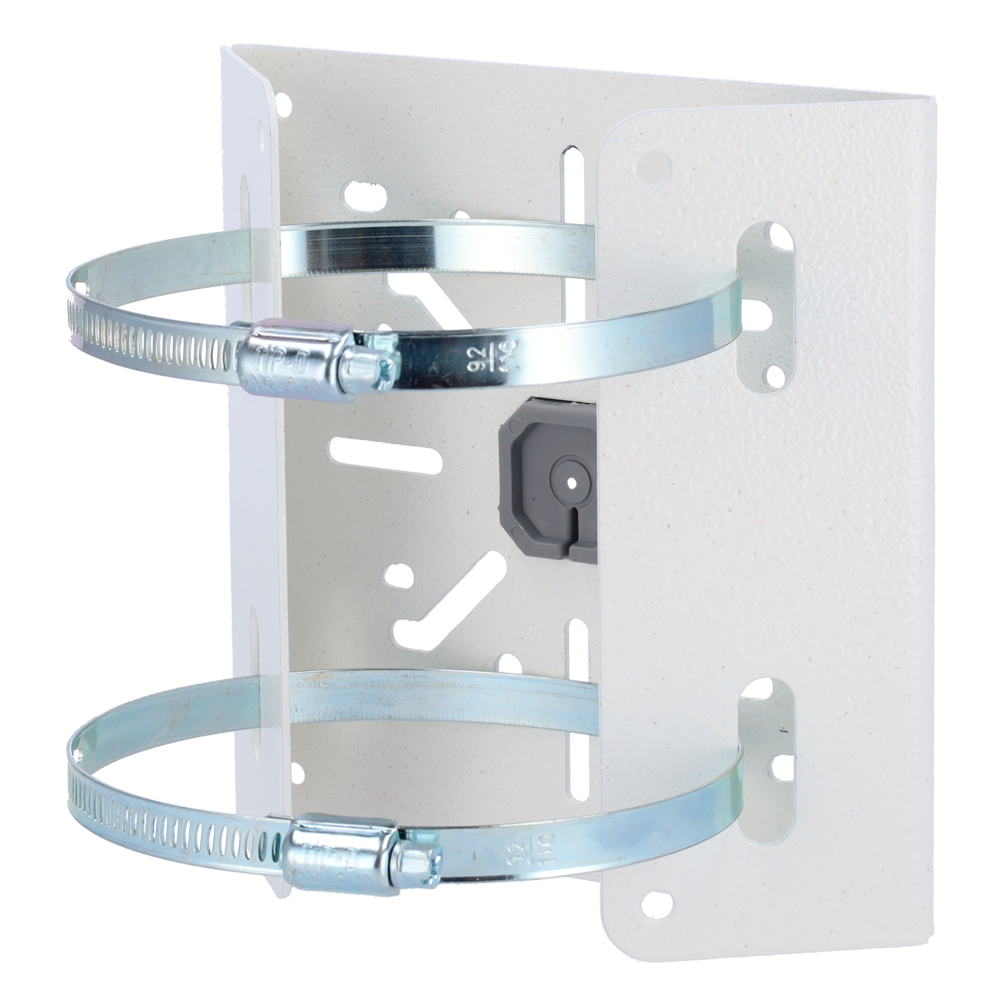 Bracket for poles/lampposts - For bullet or dome cameras - Universal design - Suitable for outdoor use - White color - Cable gland