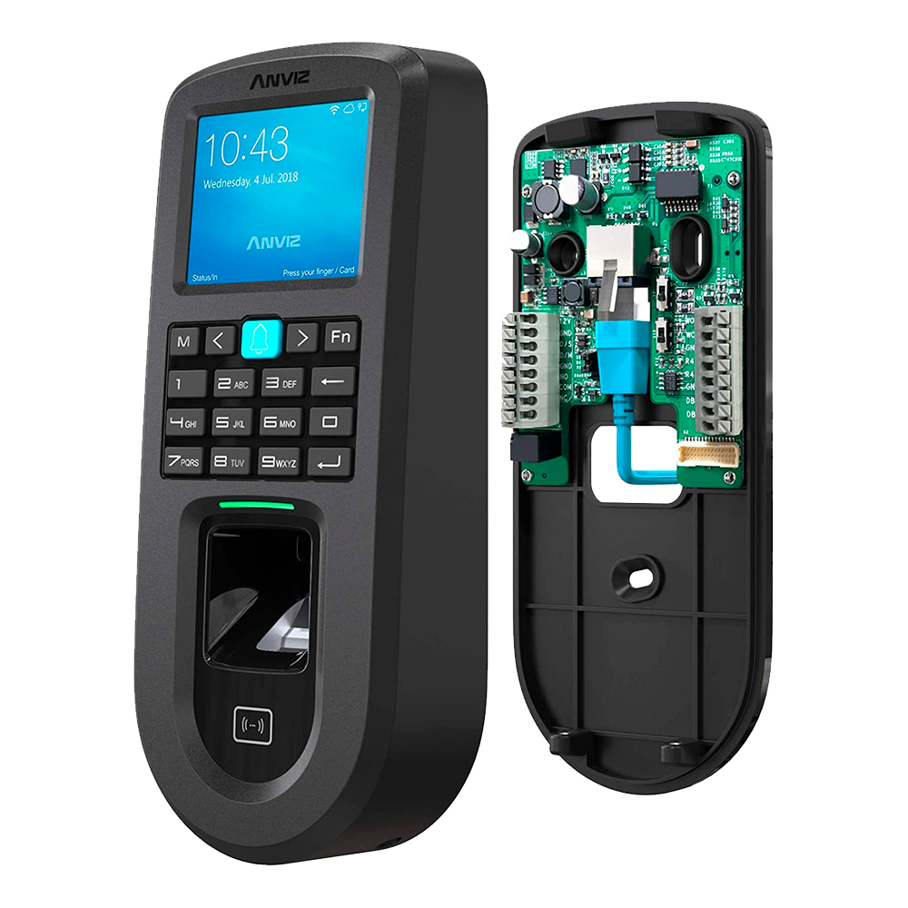 Lector biométrico autónomo ANVIZ - huella, RFID y teclado - 3000 registros / 100000 registros - TCP/IP, WiFi, RS485, miniUSB, Wiegand 26 - Controlador integrado / PoE - Software Anviz CrossChex
