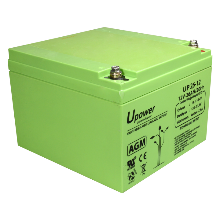 Upower - Batteria ricaricabile - Tecnologia piombo-acido AGM - Voltaggio 12 V - Capacità 26.0 Ah - 125 x 166.5x x 175/ 8440g - Per backup o uso diretto