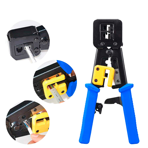 Alicates para prensar conectores - Modelo profesional de alta calidad - Conector: EZ-RJ45, RJ11, RJ12 y RJ22 - Cable: UTP - Fácil y rápido de usar - Cuchilla cortacables