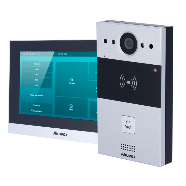 Wall-mounted video door phone kit - 2-wire & WiFi technology | External station and monitor - Crystal Clear two-way audio - EM/MF and NFC reader - 1 relay output | Cloud maintenance - Connect monitor and outdoor station via Cloud