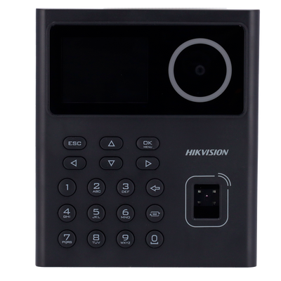 Control de acceso y asistencia - Reconocimiento facial, huella, tarjeta EM y PIN - 500 usuarios | 100.000 registros - TCP/IP y USB - Controlador integrado (sensor, botón y relé) - iVMS-4200 | Hik-Conectar