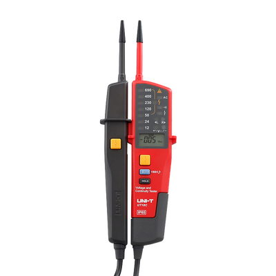 Detector de tensión CA/CC sin contacto - Pantalla LED - Modos de alta y baja tensión hasta 690 V - Aviso sonoro y LED visible - Apagado automático - Resistente al agua IP65
