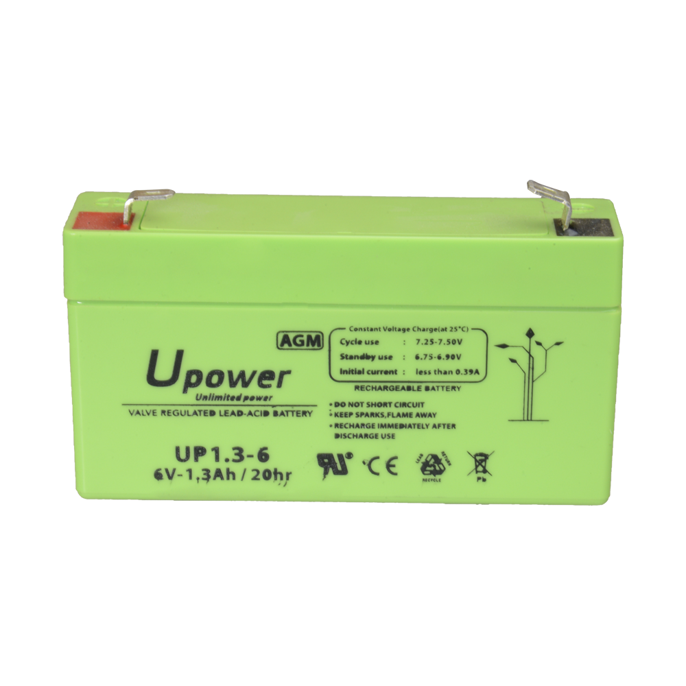 Upower - Rechargeable battery - AGM lead-acid technology - Voltage 6 V - Capacity 1.3 Ah - 97 x 57.5xx 24/ 290g - For backup or direct use