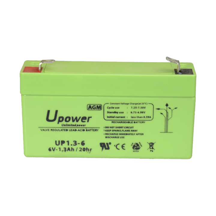 Upower - Rechargeable battery - AGM lead-acid technology - Voltage 6 V - Capacity 1.3 Ah - 97 x 57.5xx 24/ 290g - For backup or direct use