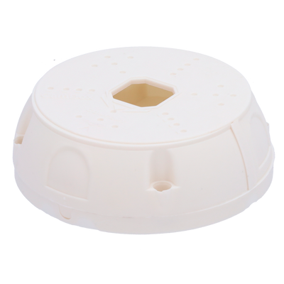 Junction box for bullet and dome cameras - For outdoors - Roof or wall installation - Made of plastic | White color - Internal cover for cable passage