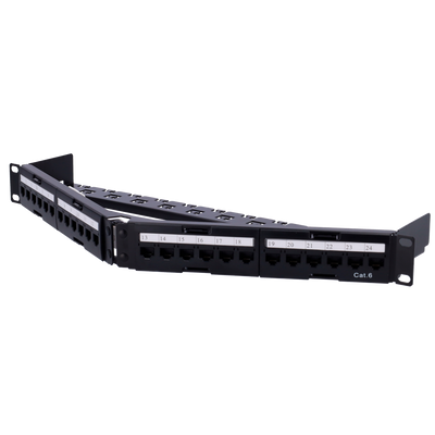 24-port UTP corner patch panel - Admits cables up to CAT6 - 1U rack format - 1U size for ease of installation - Cable fixing bar - - - -