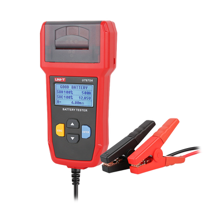 Battery tester - Measures capacity, voltage, resistance and status - Charge and jump tester for 12V/24V batteries - Suitable for testing up to 10 battery types - Connection to PC via USB