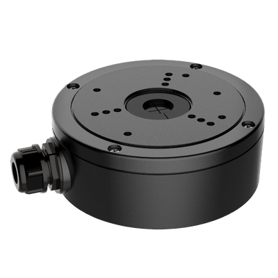 Junction box - For dome or bullet cameras - For outdoor use - Roof or wall installation - Black color - Cable gland