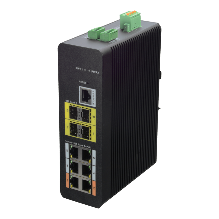 Switch HiPoE X-Security - 6 porte PoE (RJ45) + 4 porta Uplink (SFP) - Velocità 10/100/1000 Mbps - 2 Porte Hi-PoE / Consumo massimo 120W - VLAN/STP/RSTP/MSTP/ACL/QoS/802.1X - LACP/Static LAG/DHCP Snooping/DHCP Server