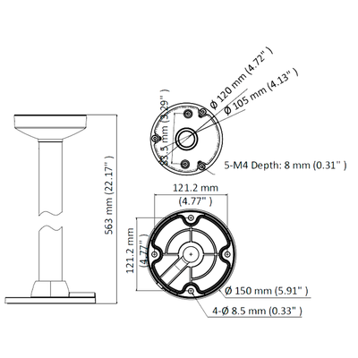 Roof bracket - Height 573 mm - Suitable for outdoor use - Black color - Made of aluminum - Cable gland