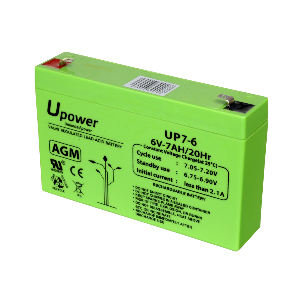 Upower - Batteria ricaricabile - Tecnologia piombo-acido AGM - Voltaggio 6 V - Capacità 7.0 Ah - 100 x 151x x 34/ 1150g - Per backup o uso diretto