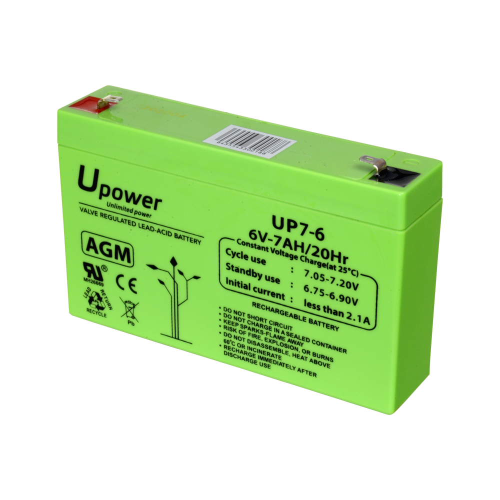 Upower - Rechargeable battery - AGM lead-acid technology - Voltage 6 V - Capacity 7.0 Ah - 100 x 151x 34/ 1150g - For backup or direct use