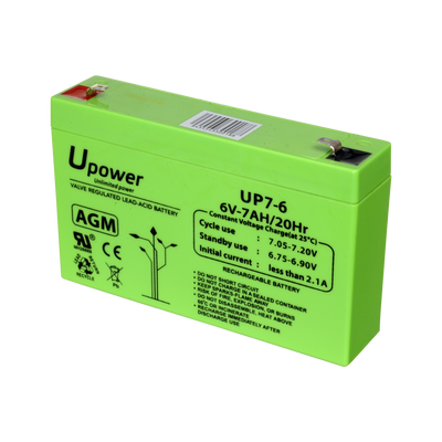 Upower - Rechargeable battery - AGM lead-acid technology - Voltage 6 V - Capacity 7.0 Ah - 100 x 151x 34/ 1150g - For backup or direct use