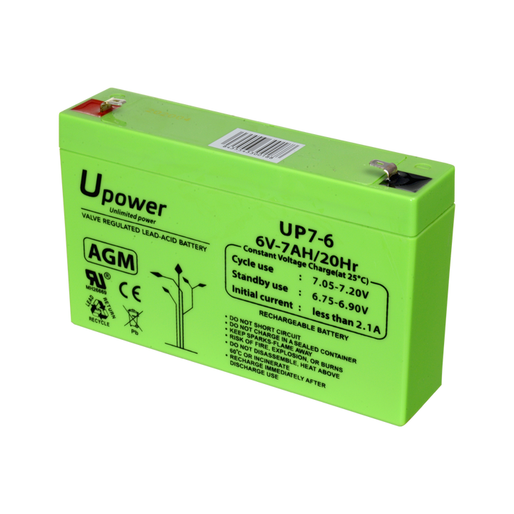 Upower - Batteria ricaricabile - Tecnologia piombo-acido AGM - Voltaggio 6 V - Capacità 7.0 Ah - 100 x 151x x 34/ 1150g - Per backup o uso diretto