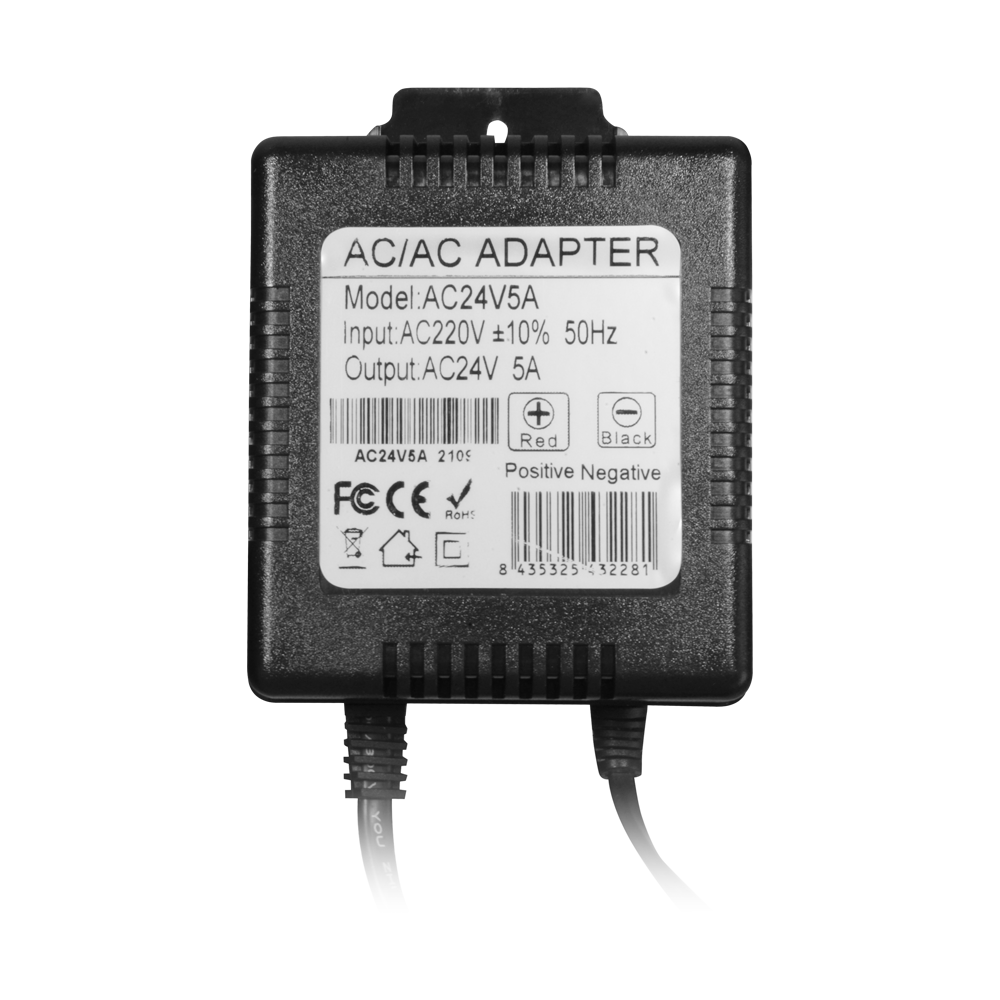 Trasformatore AC/AC - Ingresso AC 230 V - Uscita AC 24 V 5 A - Lunghezza dei cavi 1 m - 102 (Al) x 120 (La) x 80 (Lu) mm - 2800 g - Innowatt