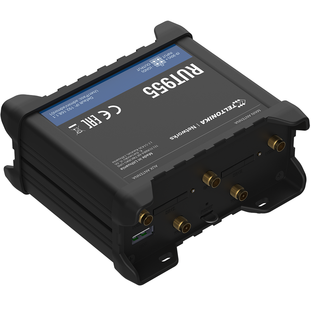 Teltonika Router 4G Industriale - 4 porte Ethernet RJ45 Fast Ethernet - Dual SIM 4G (LTE) Cat 4 fino a 150Mbps - 3x Ingresso + 3x Uscita Digitale + RS232 + RS485 - Wi-Fi 802.11b/g/n 2.4GHz - GNSS + Slot per Micro SD